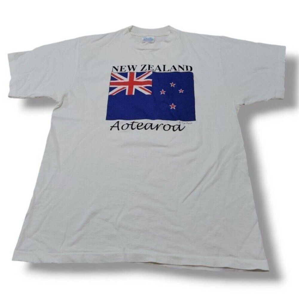 Vintage Le Pays International Shirt Size Large New Zealand Aotearoa Flag Graphic